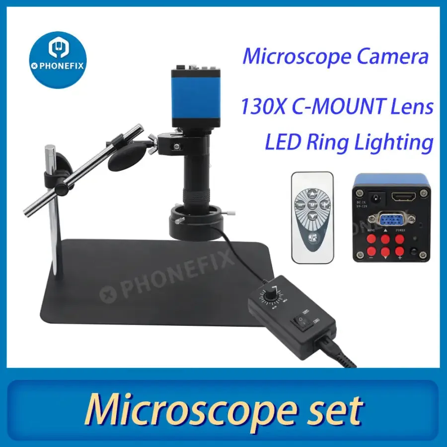 13MP Industrial Camera Magic Arm 130X Lens Super Clamp Microscope Set