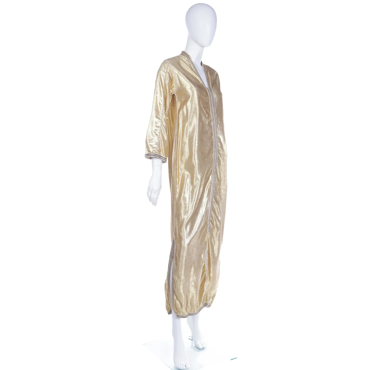 1960s Vintage Gold Lamé Moroccan Metallic Caftan Maxi Dress