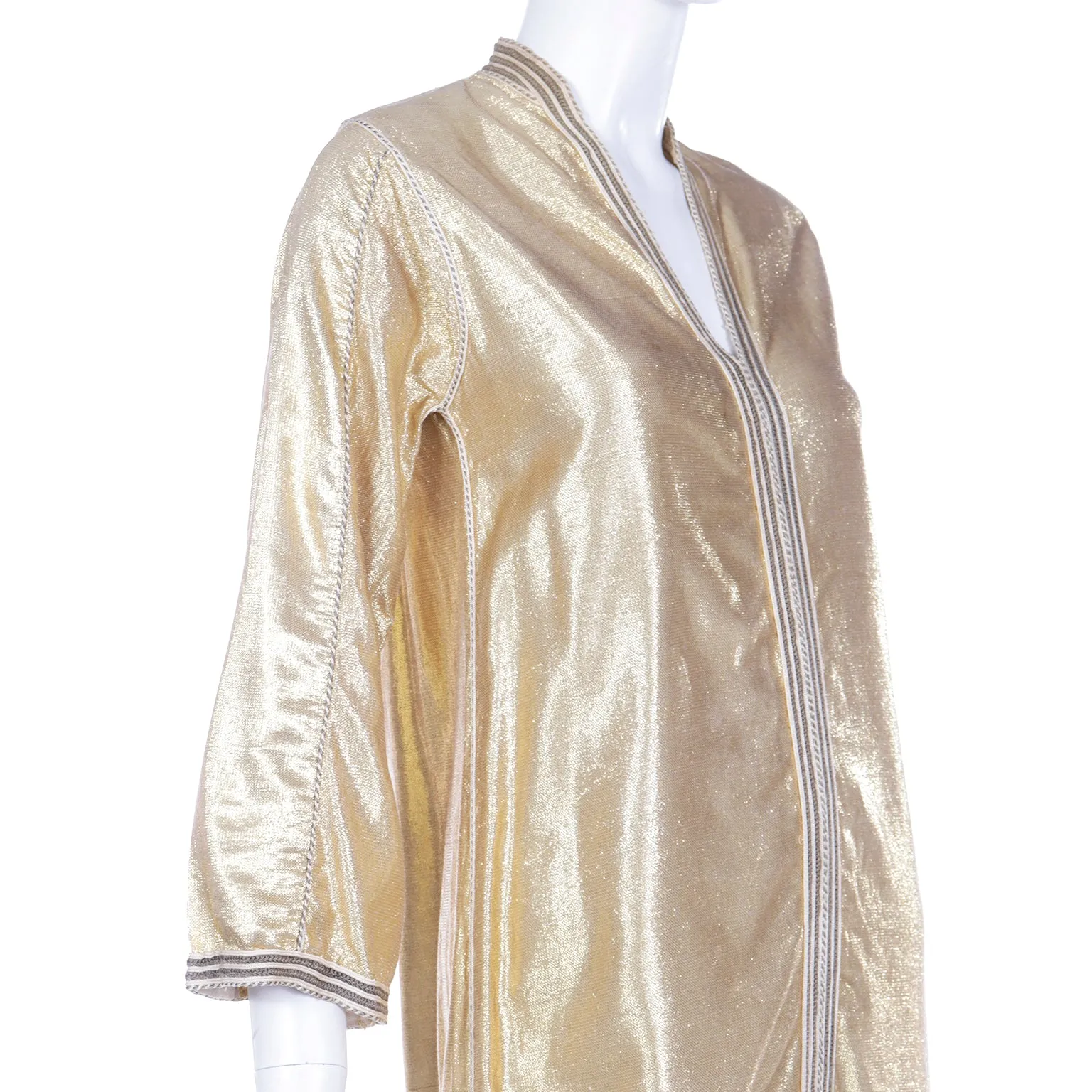 1960s Vintage Gold Lamé Moroccan Metallic Caftan Maxi Dress