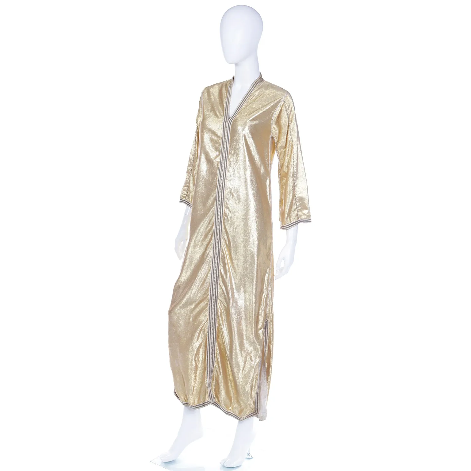 1960s Vintage Gold Lamé Moroccan Metallic Caftan Maxi Dress