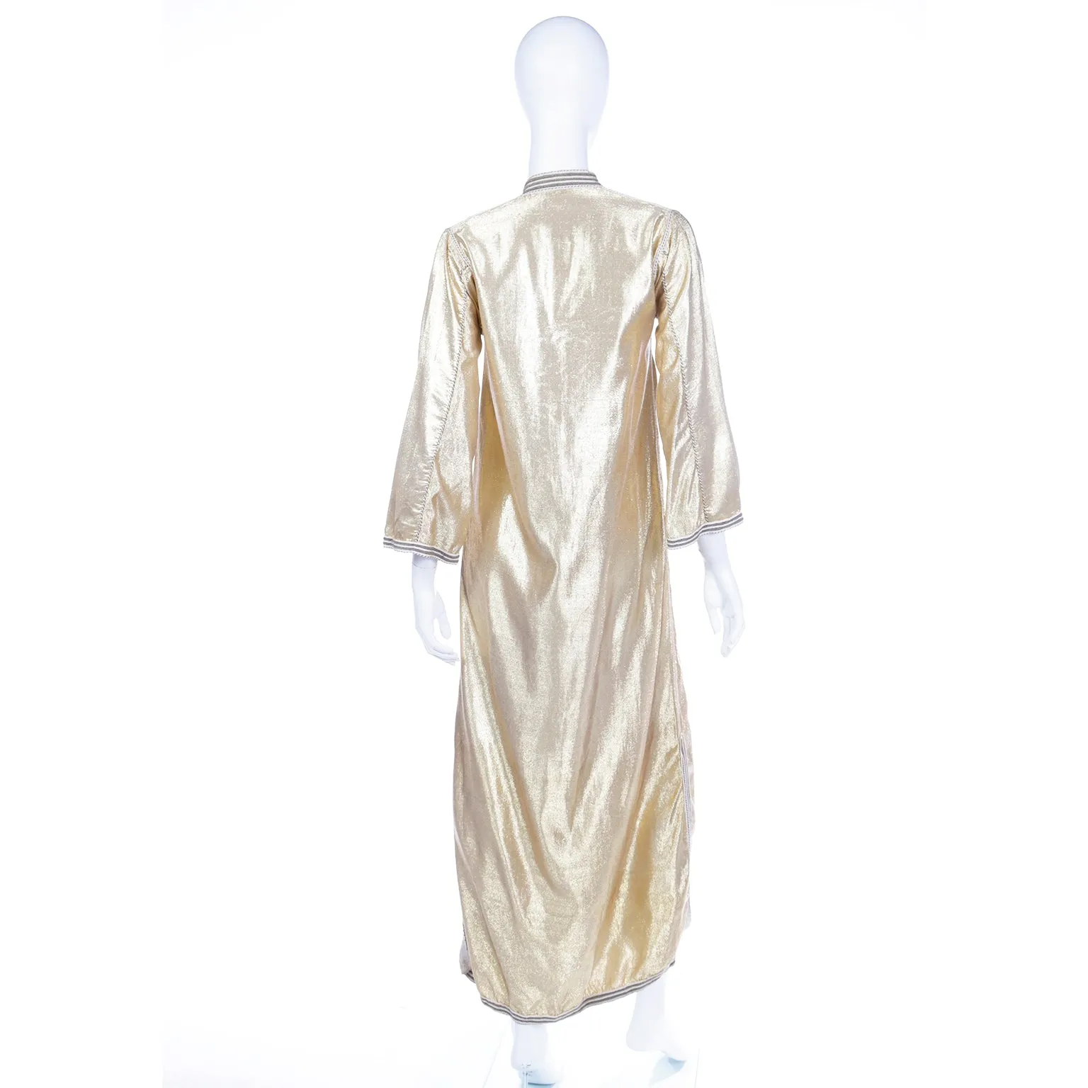 1960s Vintage Gold Lamé Moroccan Metallic Caftan Maxi Dress