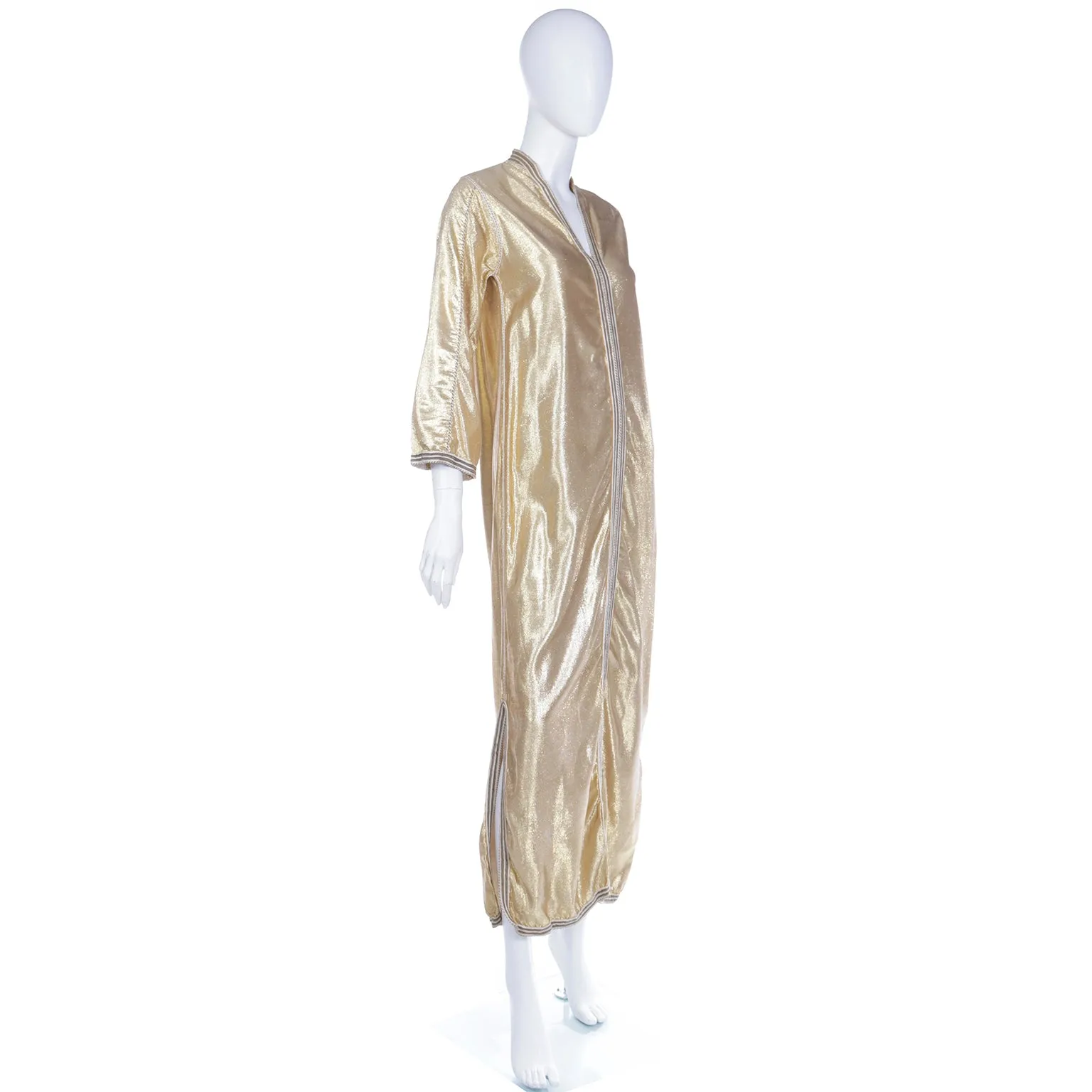 1960s Vintage Gold Lamé Moroccan Metallic Caftan Maxi Dress