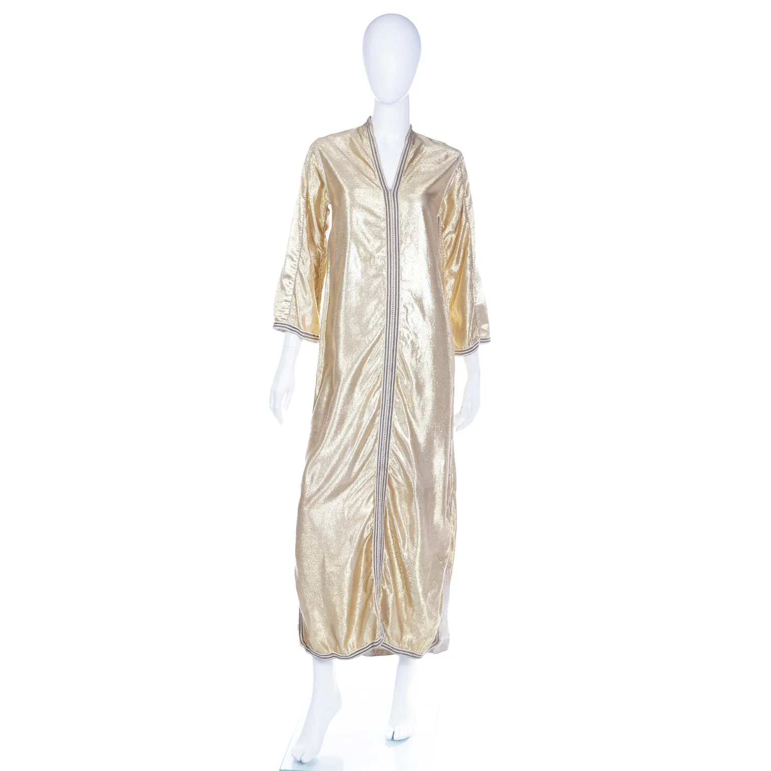 1960s Vintage Gold Lamé Moroccan Metallic Caftan Maxi Dress