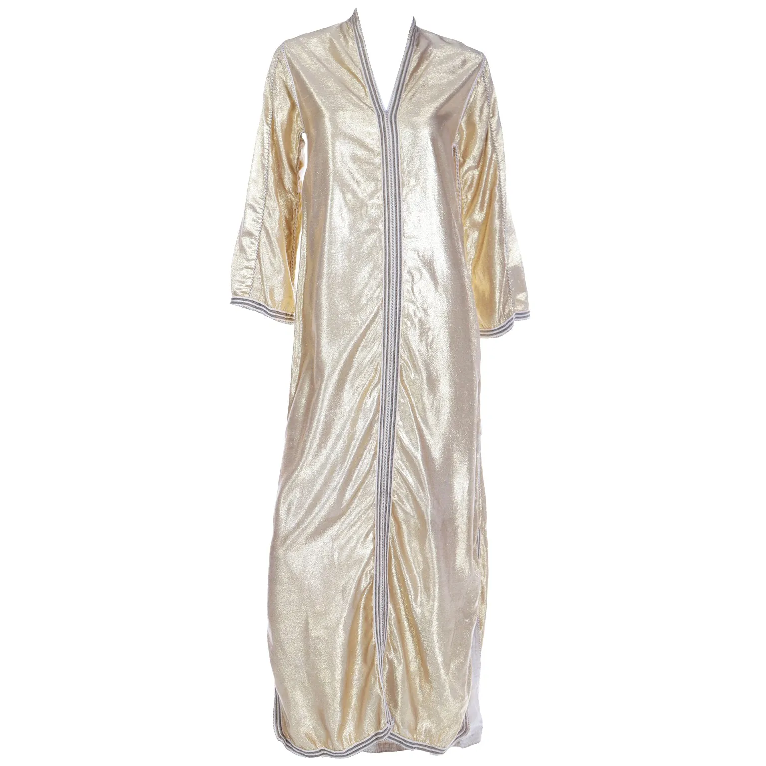 1960s Vintage Gold Lamé Moroccan Metallic Caftan Maxi Dress