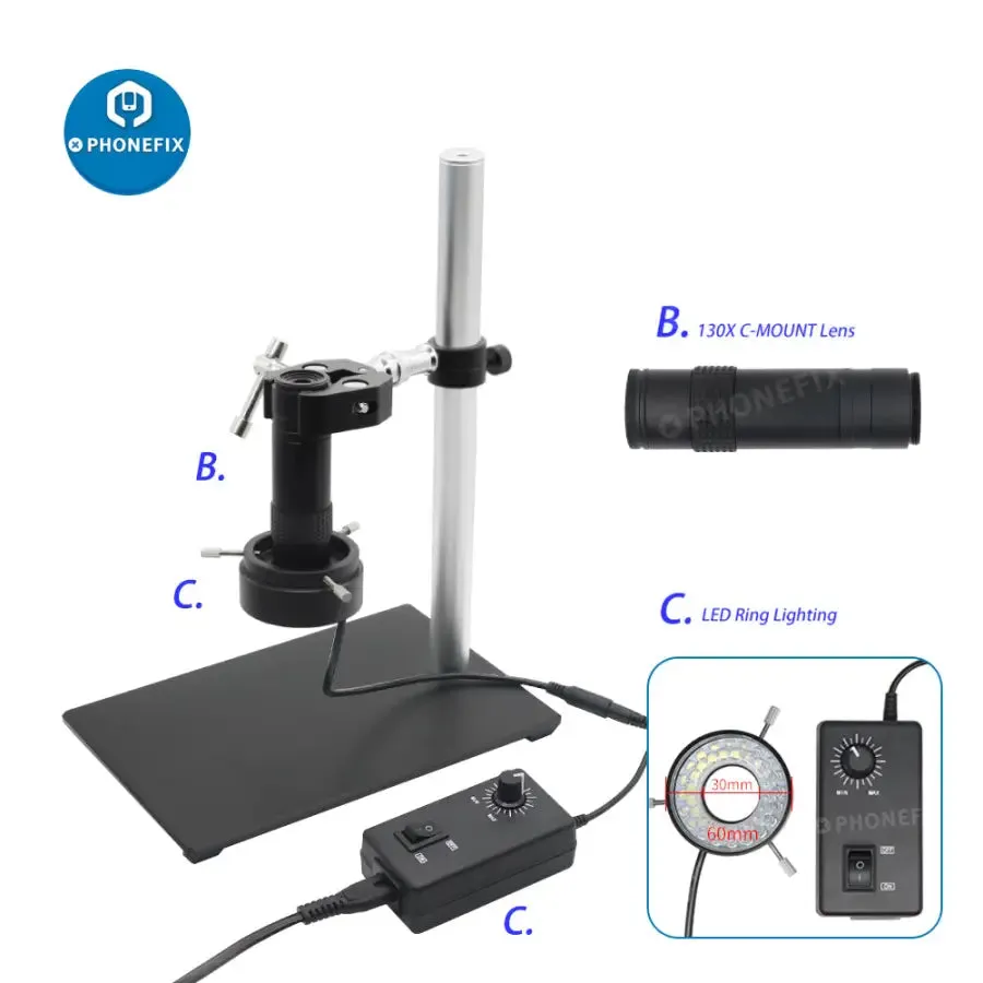 360° Rotatable Microscope Set Industrial Camera with 130X Lens Super Clamp