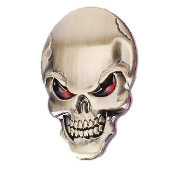 3D Skull Metal Sticker, Zinc Alloy, 2 x 1.3 in