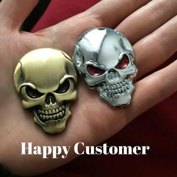 3D Skull Metal Sticker, Zinc Alloy, 2 x 1.3 in