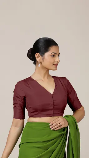 Begum x Rozaana | Elbow Sleeves Saree Blouse in Burgundy