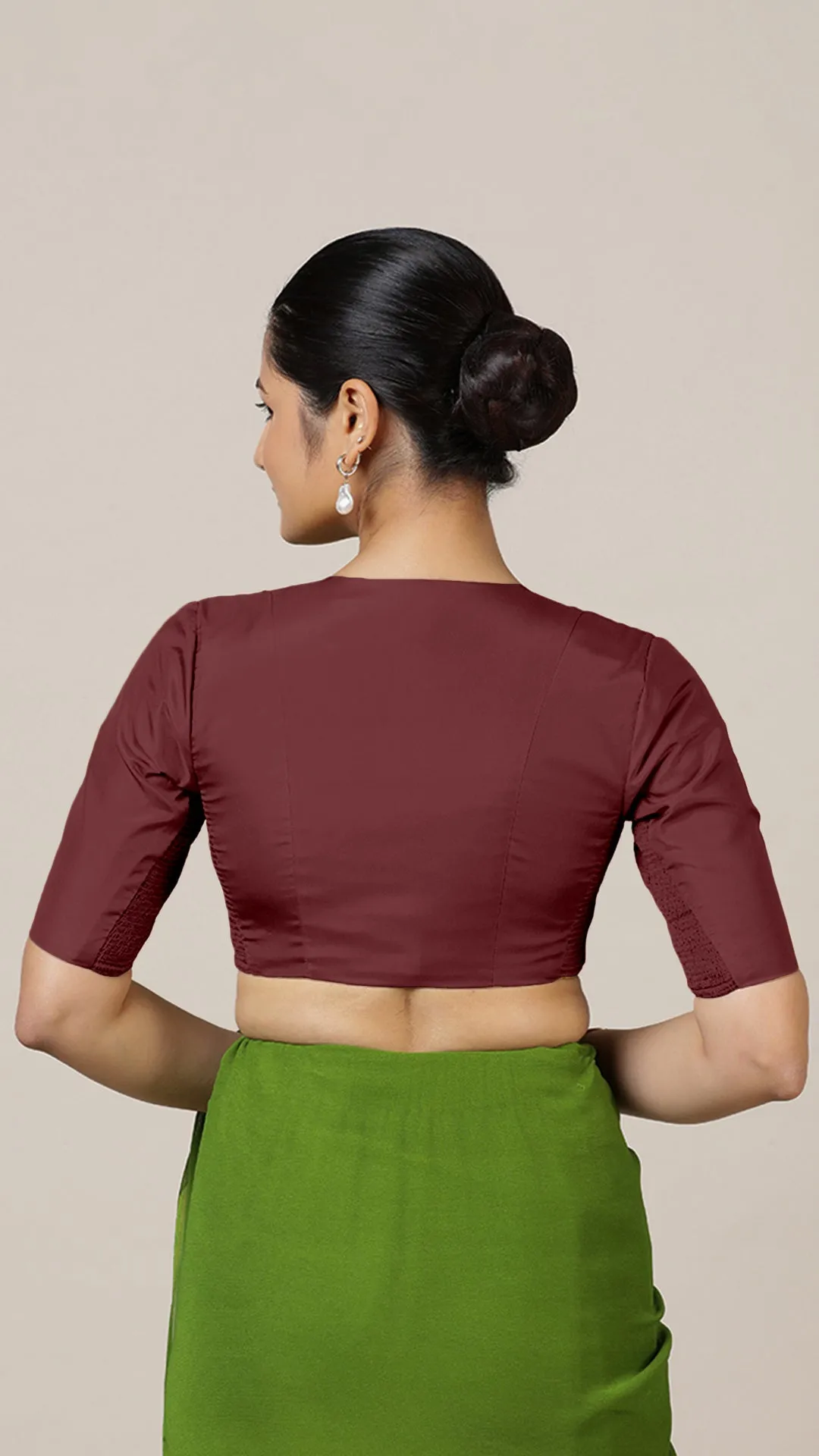 Begum x Rozaana | Elbow Sleeves Saree Blouse in Burgundy