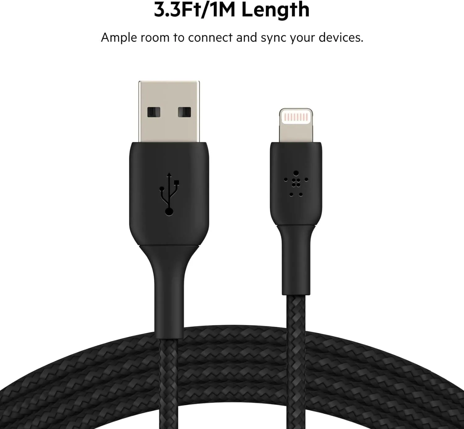 Belkin 1M USB A to Lightning Cable Black - CAA002bt1MBK