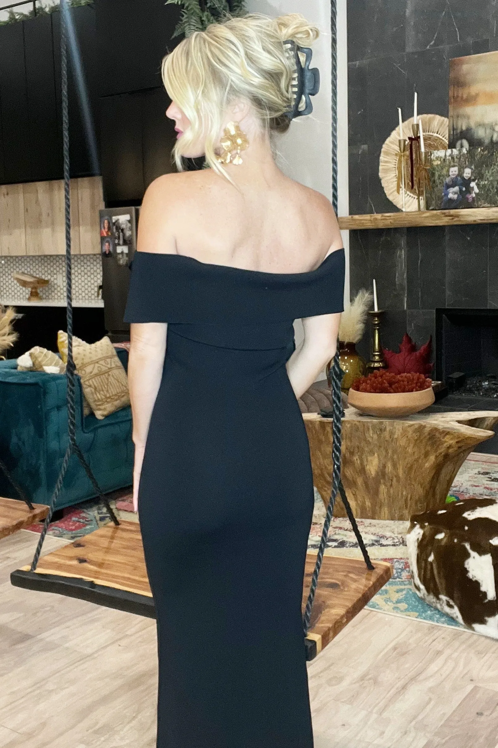 Black Off Shoulder Bow Dress (pre-order)