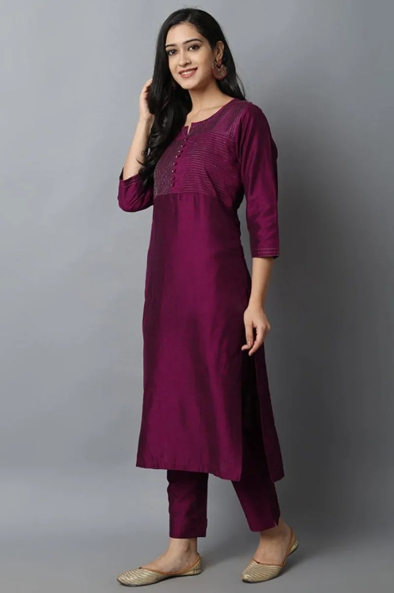 Burgundy Silk Sonapani Kurta Pants Set