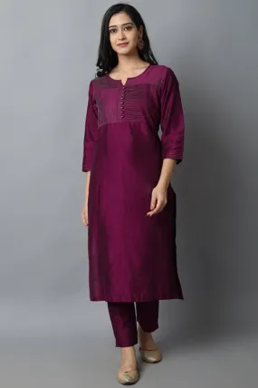 Burgundy Silk Sonapani Kurta Pants Set