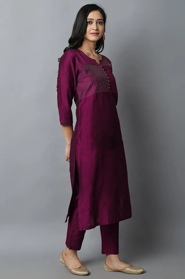 Burgundy Silk Sonapani Kurta Pants Set