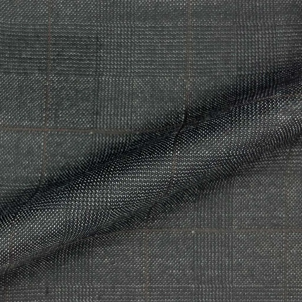 Charcoal Grey Glen Plaid With Chocolate Brown Windowpane With Comfort Stretch