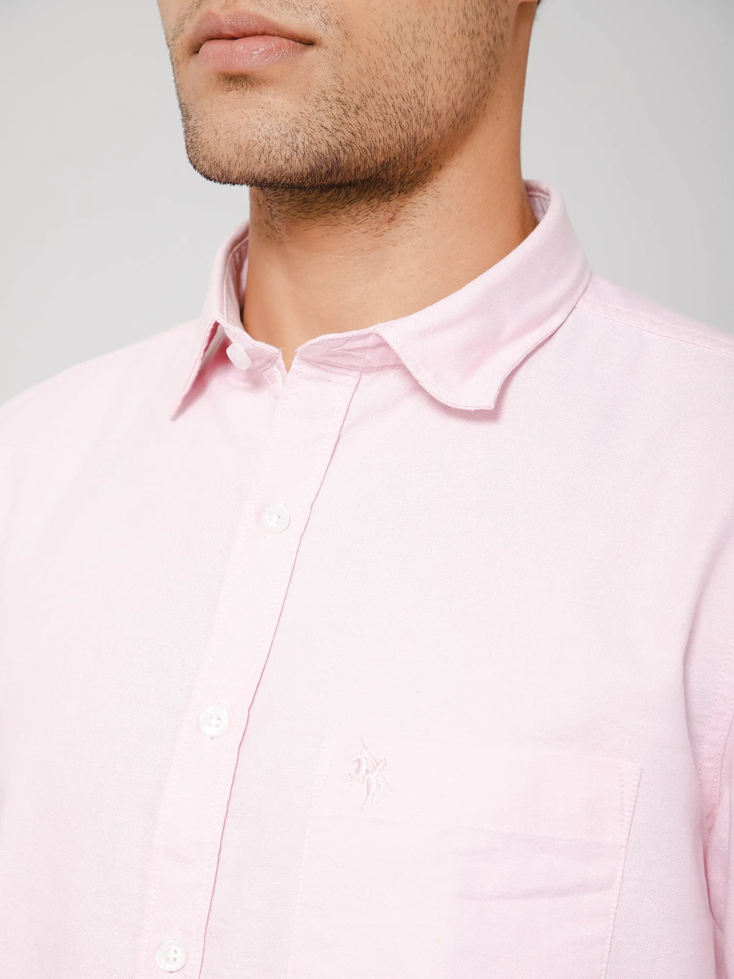 Cotton Solid Pink Half Sleeve Regular Fit Casual Shirt for Men with Pocket