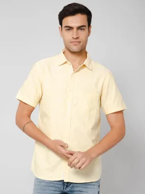 Cotton Solid Yellow Half Sleeve Regular Fit Casual Shirt for Men with Pocket