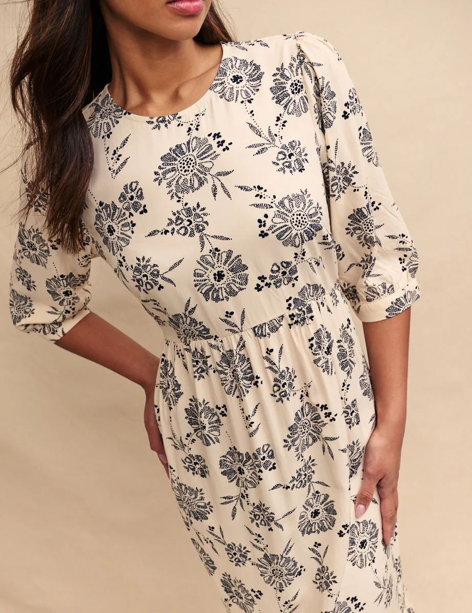 Cream Floral Rachel Midi Smock Dress