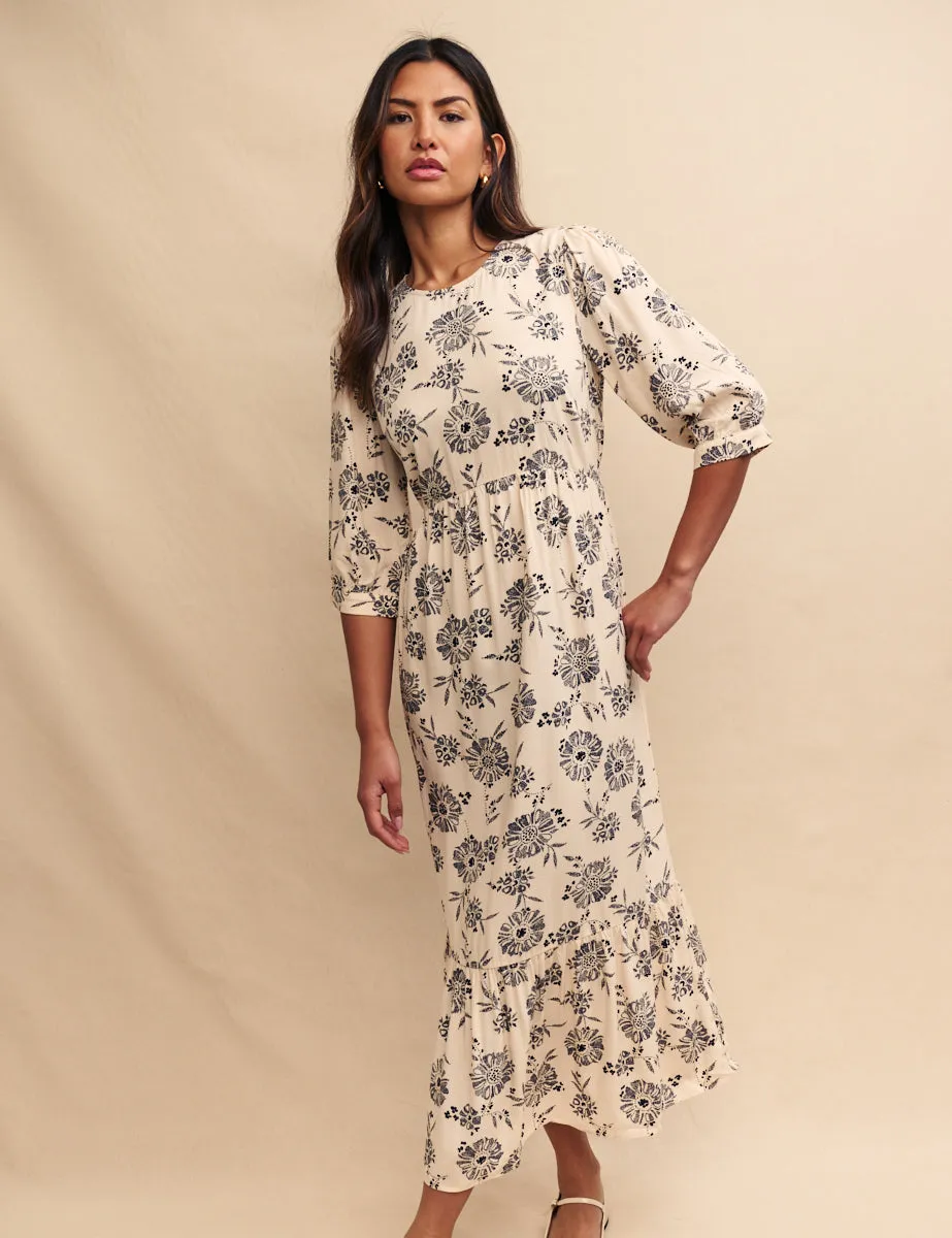 Cream Floral Rachel Midi Smock Dress