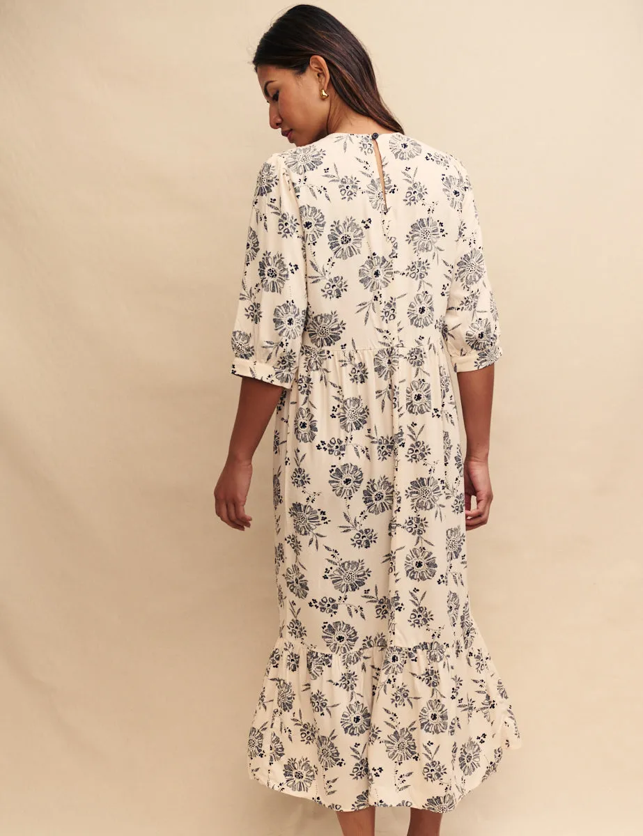 Cream Floral Rachel Midi Smock Dress