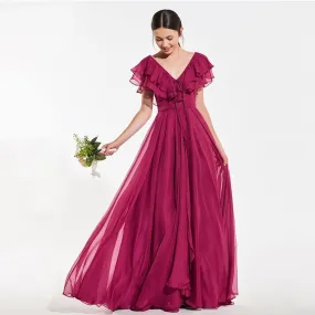 Elegant Burgundy A Line Sleeveless Ruffles Bridesmaid Dress