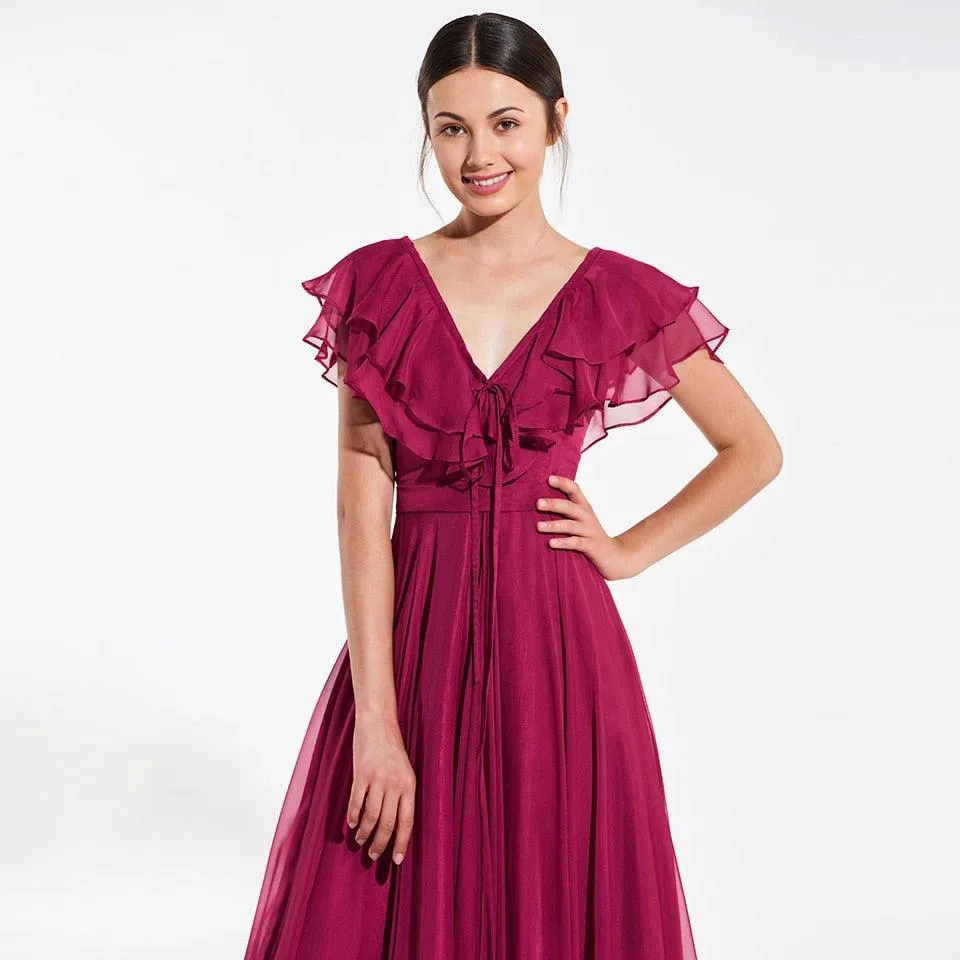 Elegant Burgundy A Line Sleeveless Ruffles Bridesmaid Dress