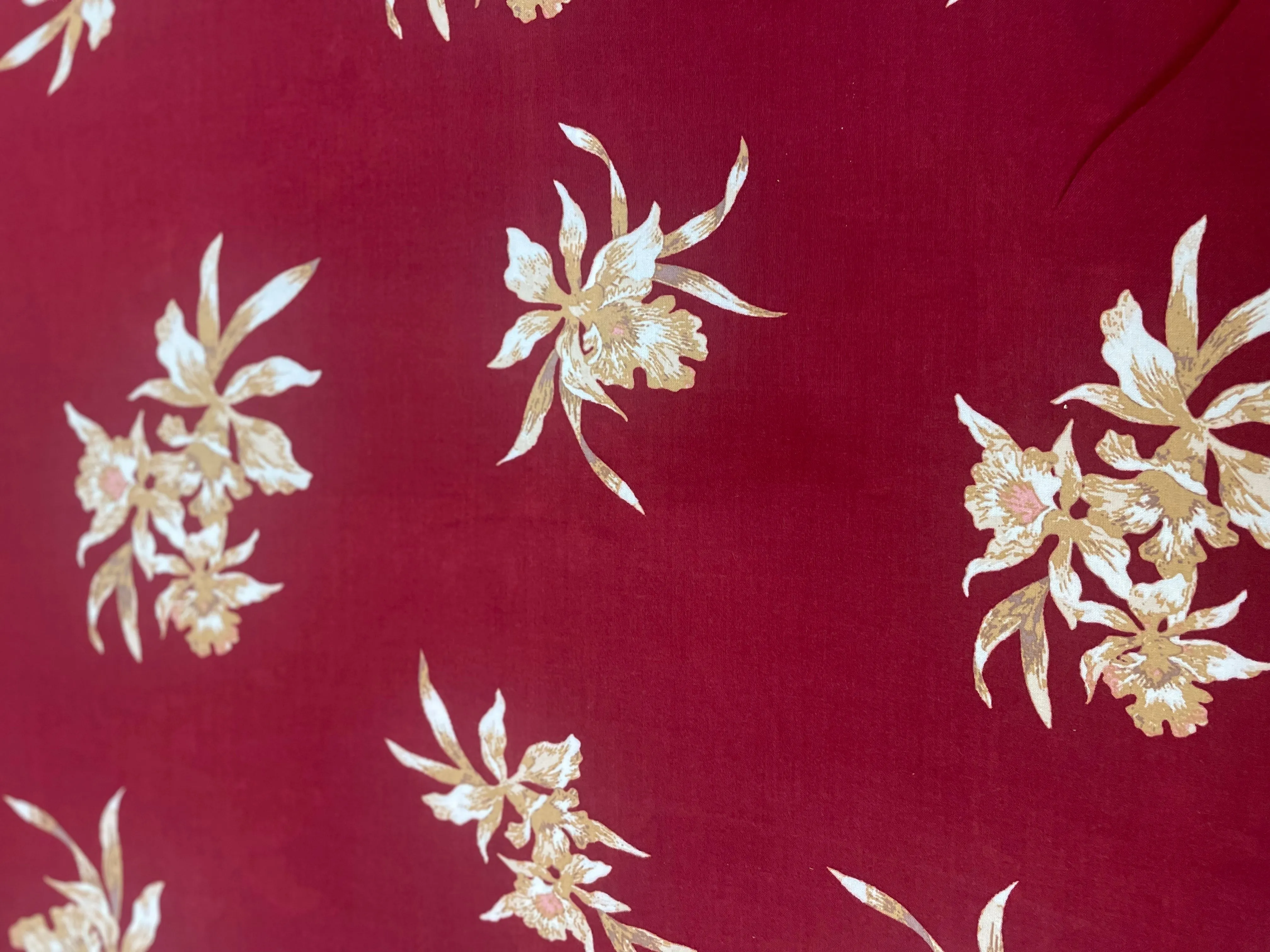 Floral Rayon Print - Burgundy, White & Tan