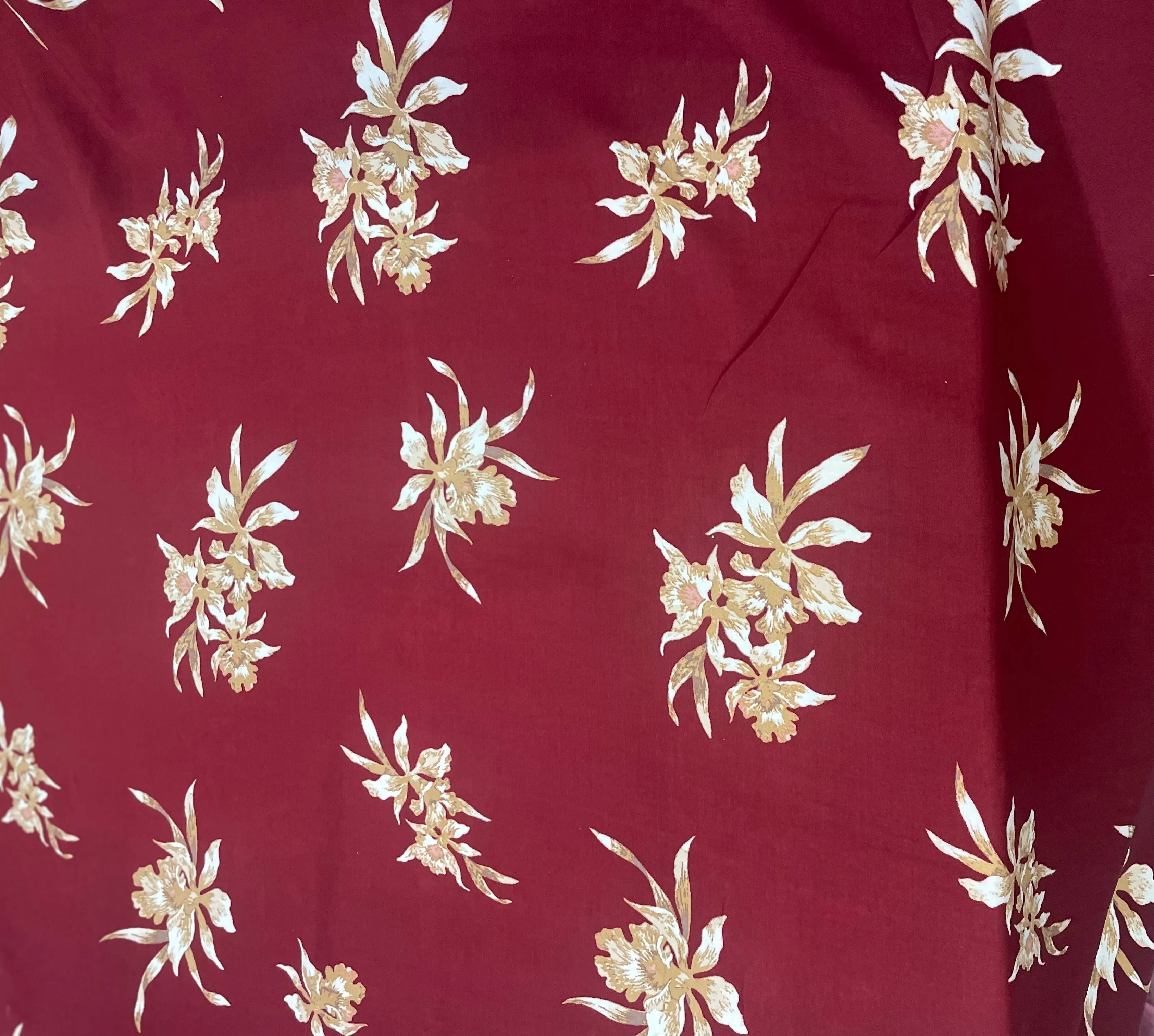 Floral Rayon Print - Burgundy, White & Tan