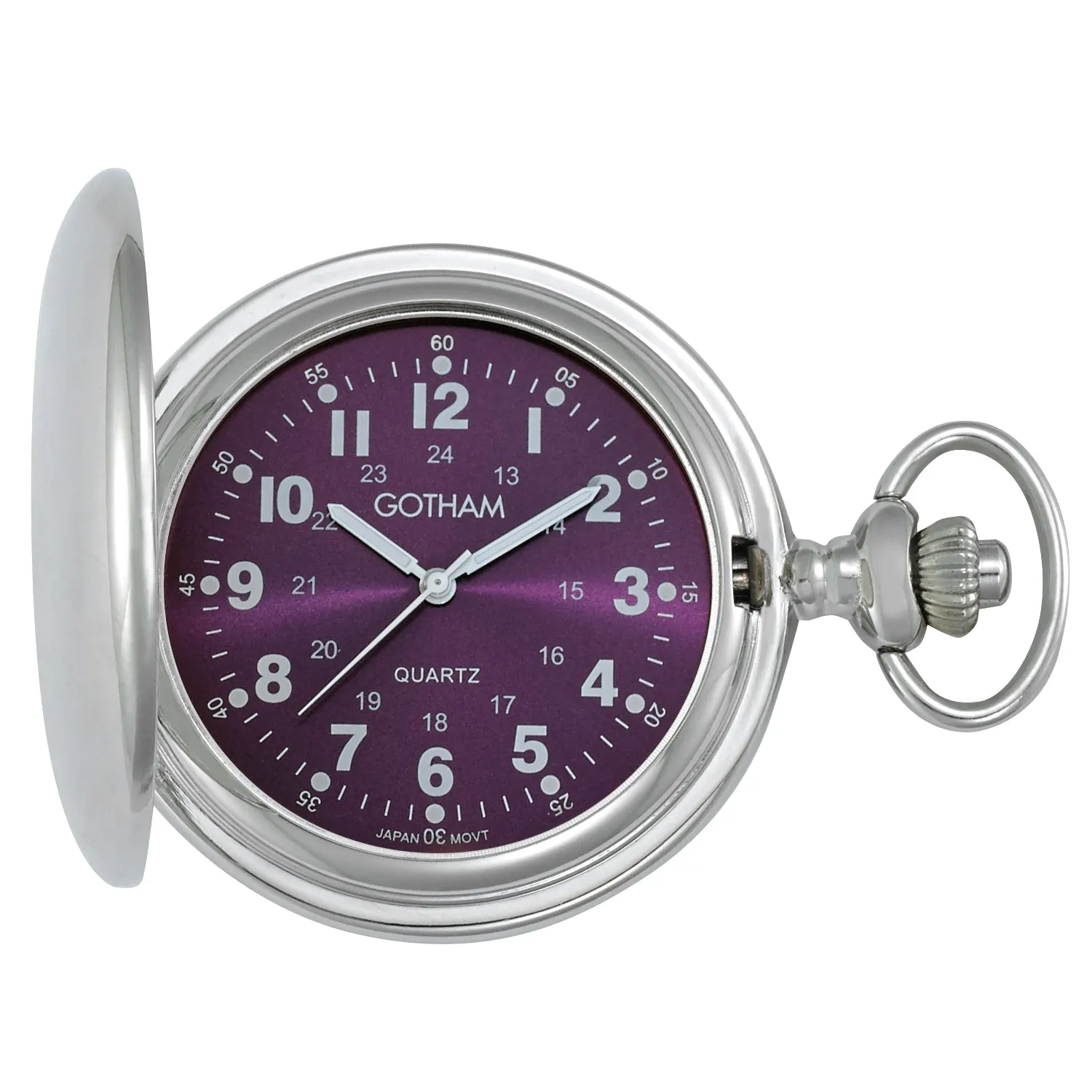 Gotham Men's Silver-Tone Polished Finish Covered Quartz Pocket Watch # GWC15042SP