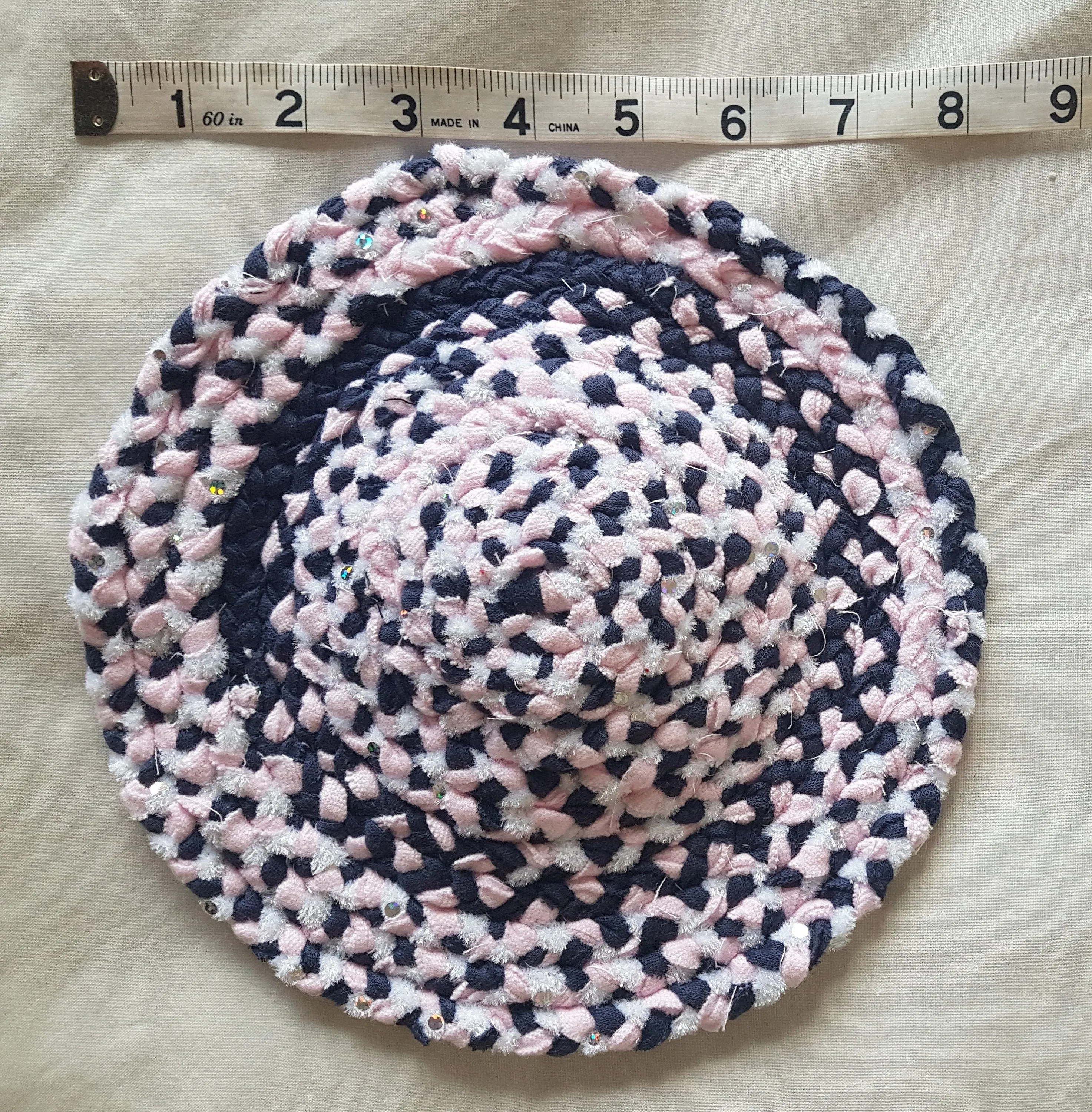 Handmade Coaster Blue, Pink, White, Silver