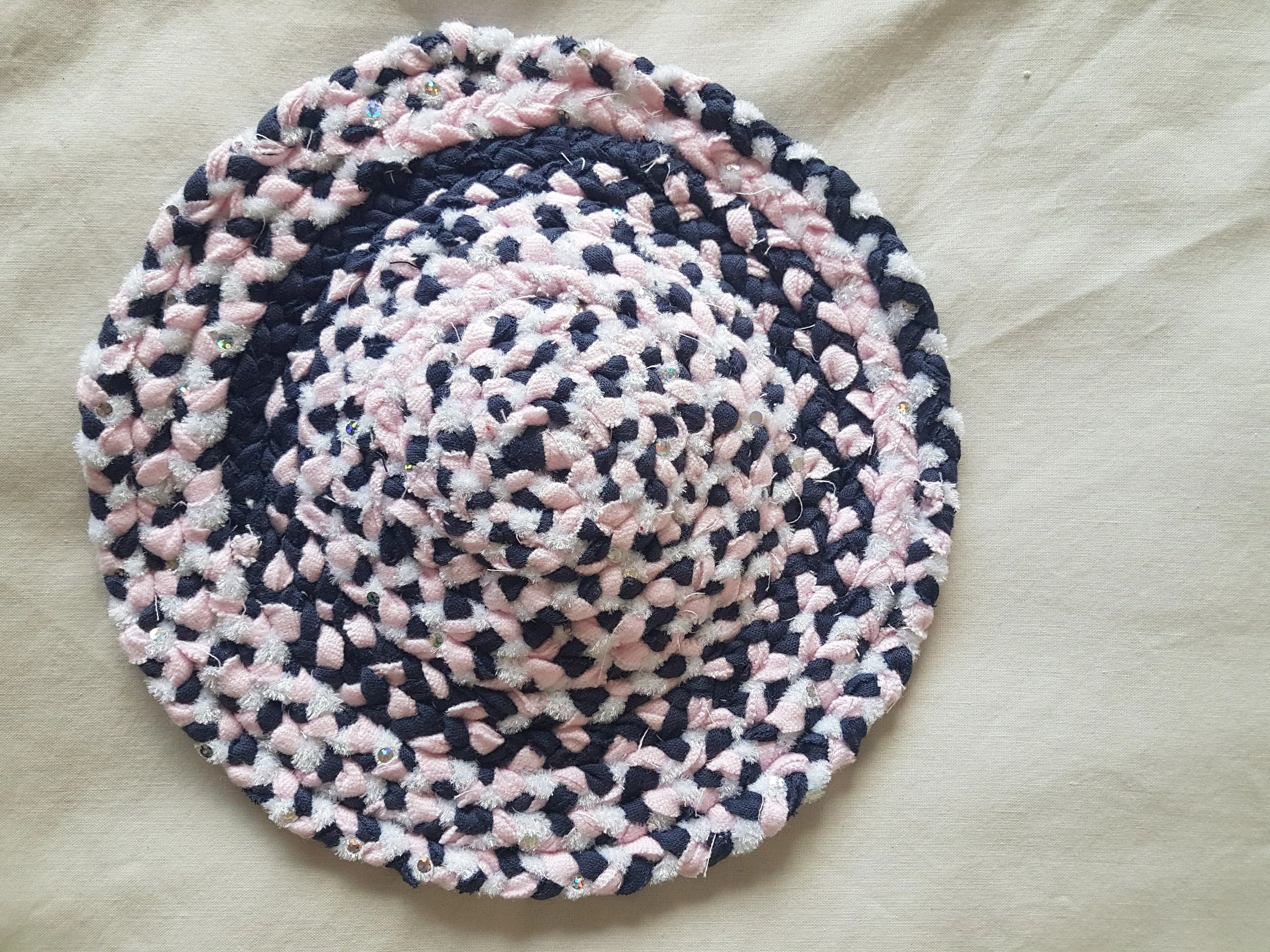 Handmade Coaster Blue, Pink, White, Silver