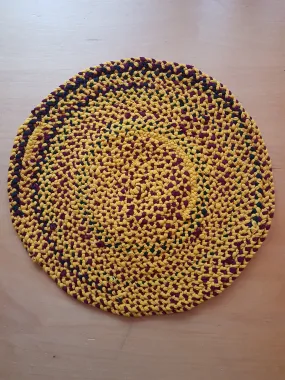 Handmade Coaster Centrepiece, Burgundy, Green, Yellow