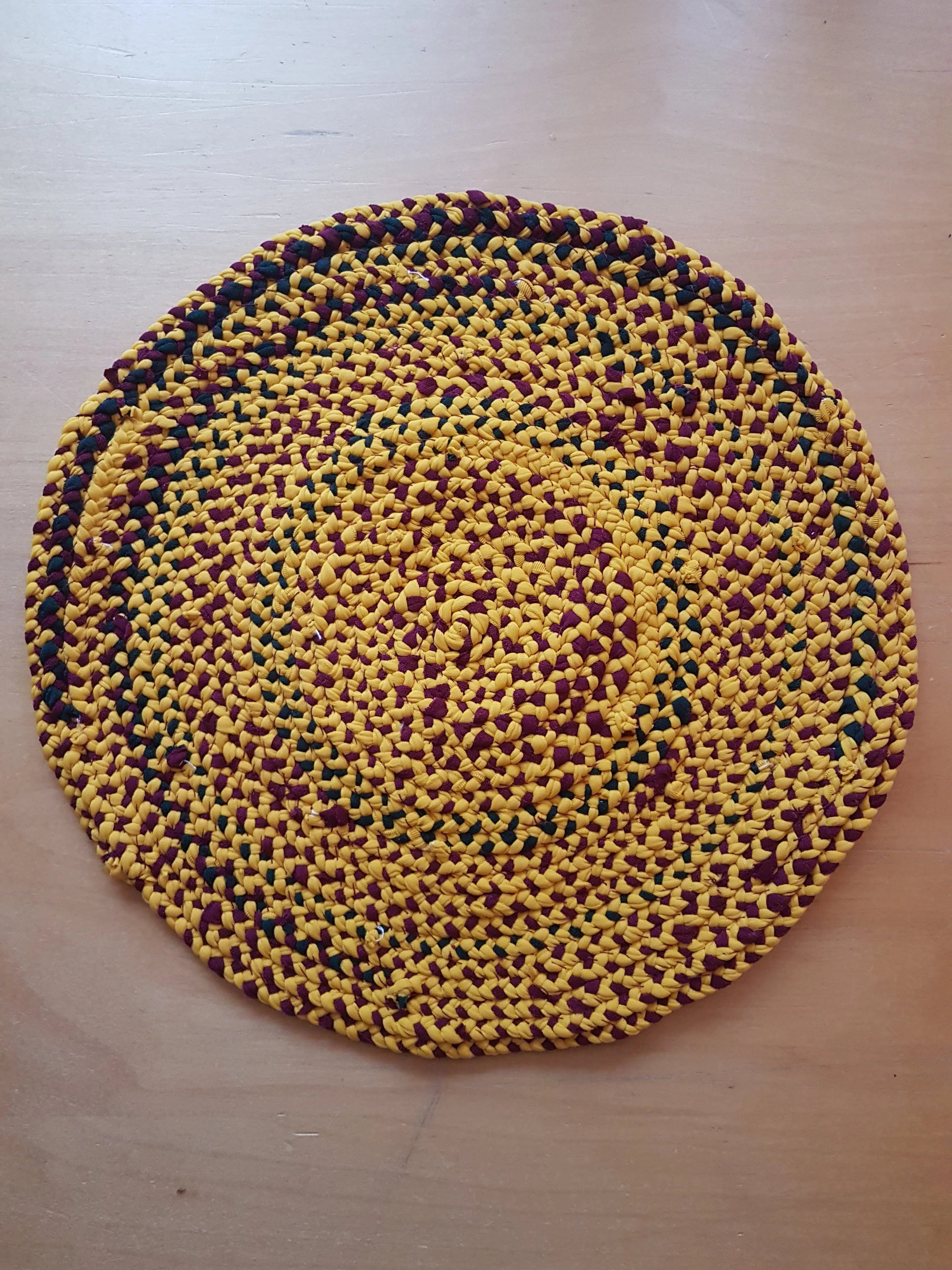 Handmade Coaster Centrepiece, Burgundy, Green, Yellow