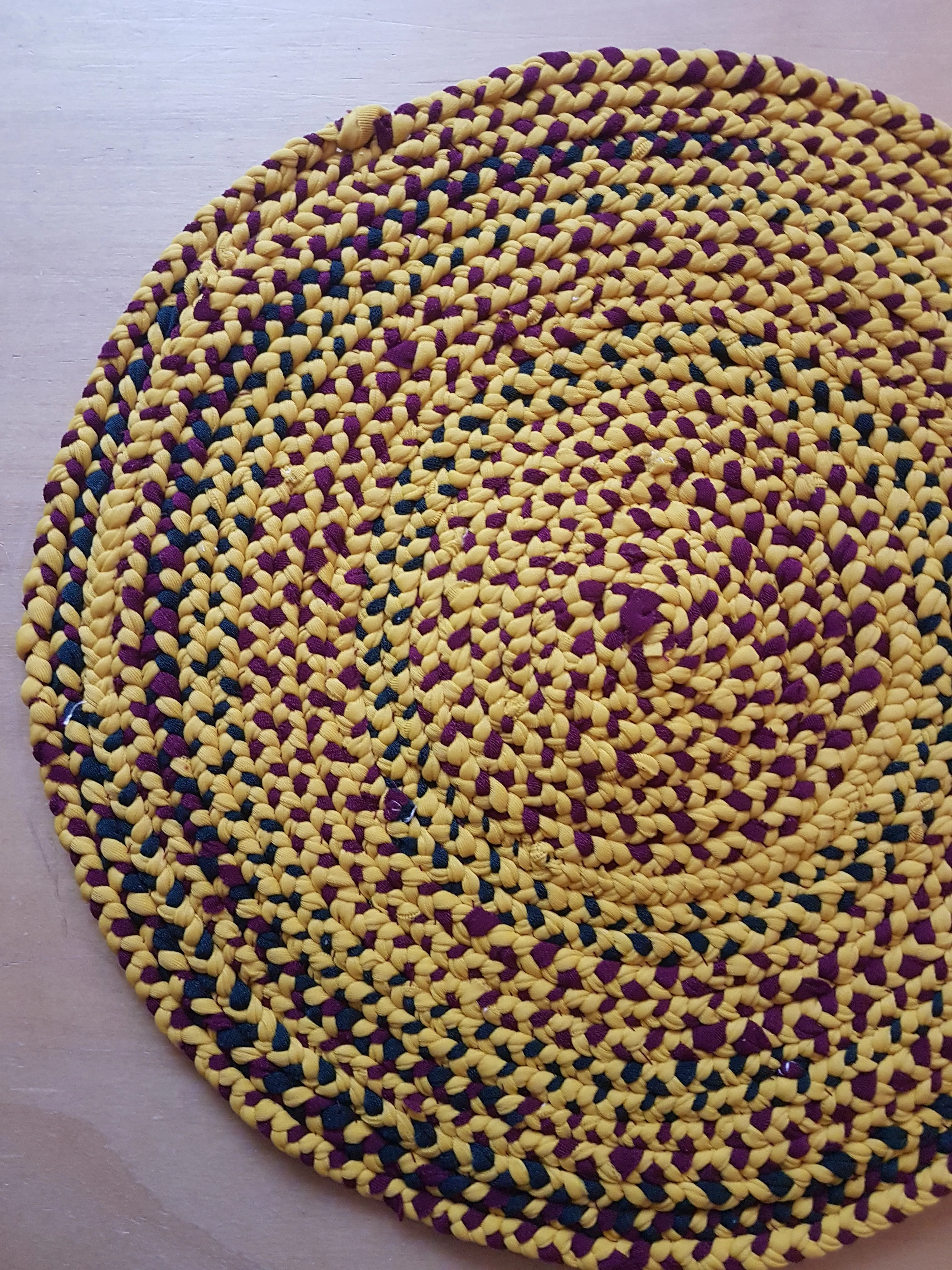 Handmade Coaster Centrepiece, Burgundy, Green, Yellow