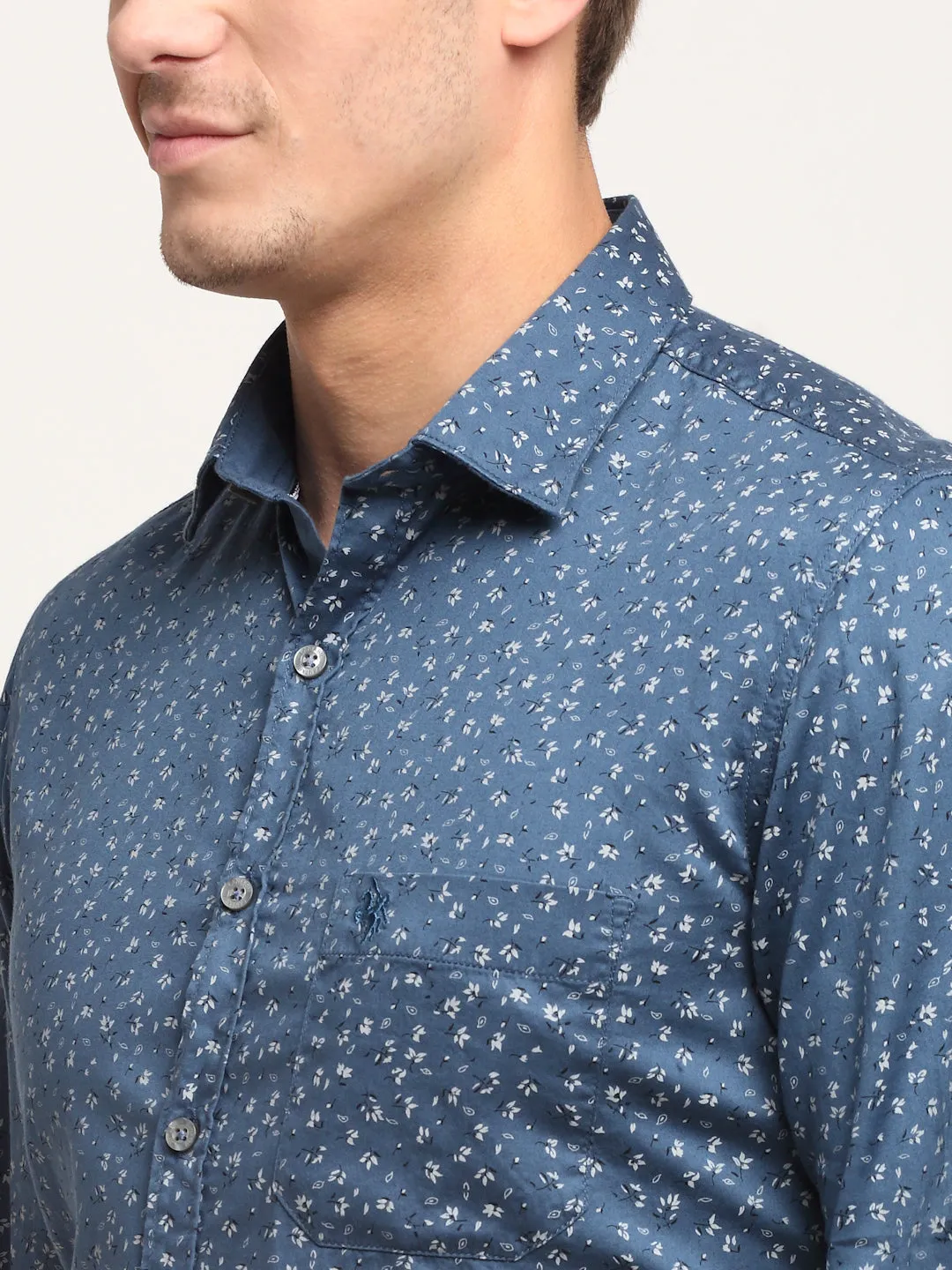 Men Cotton Printed Blue Full Sleeve Casual Shirt for Men with Pocket