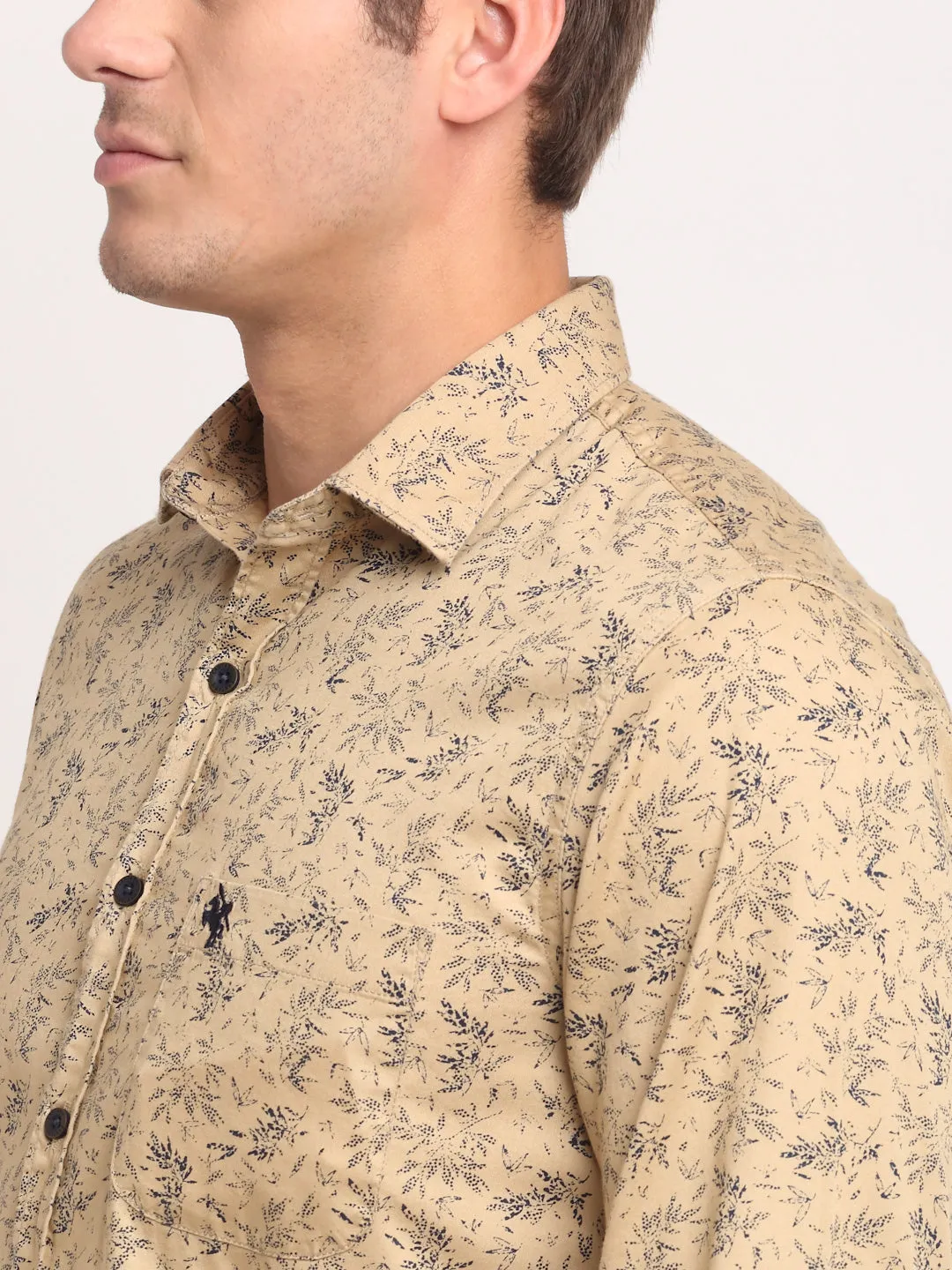 Men Cotton Printed Khaki Full Sleeve Casual Shirt for Men with Pocket