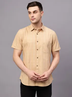 Men's Beige Casual Medium Checks Half sleeve Shirt