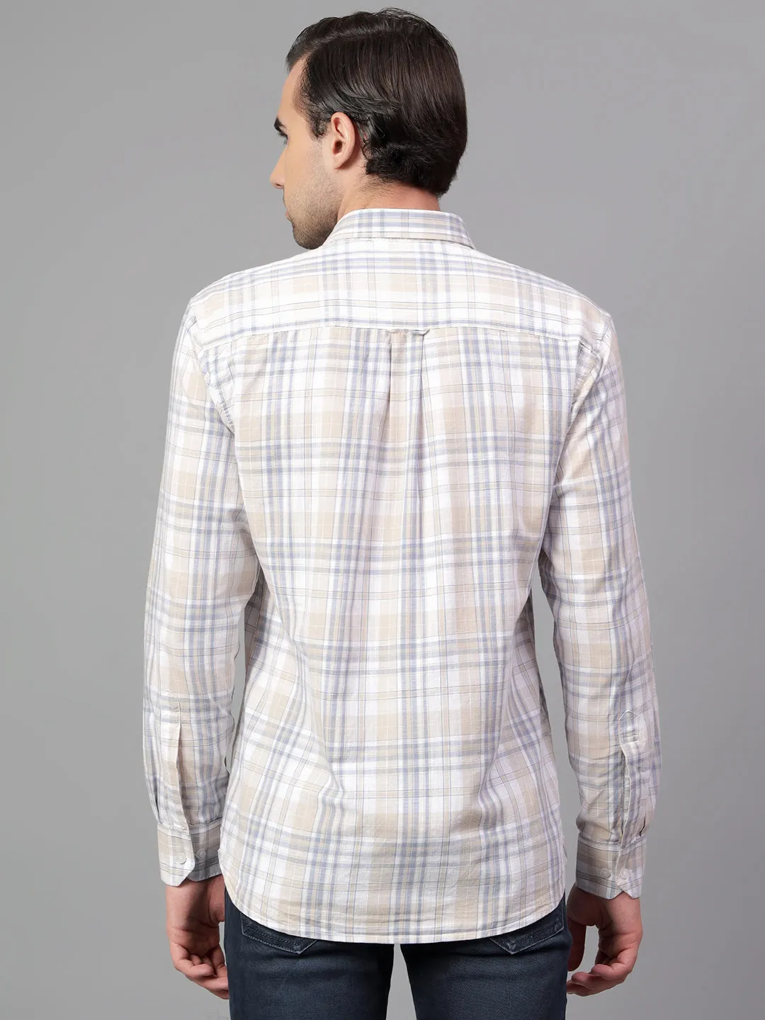 Men's Beige Checked Full Sleeve Casual Shirt