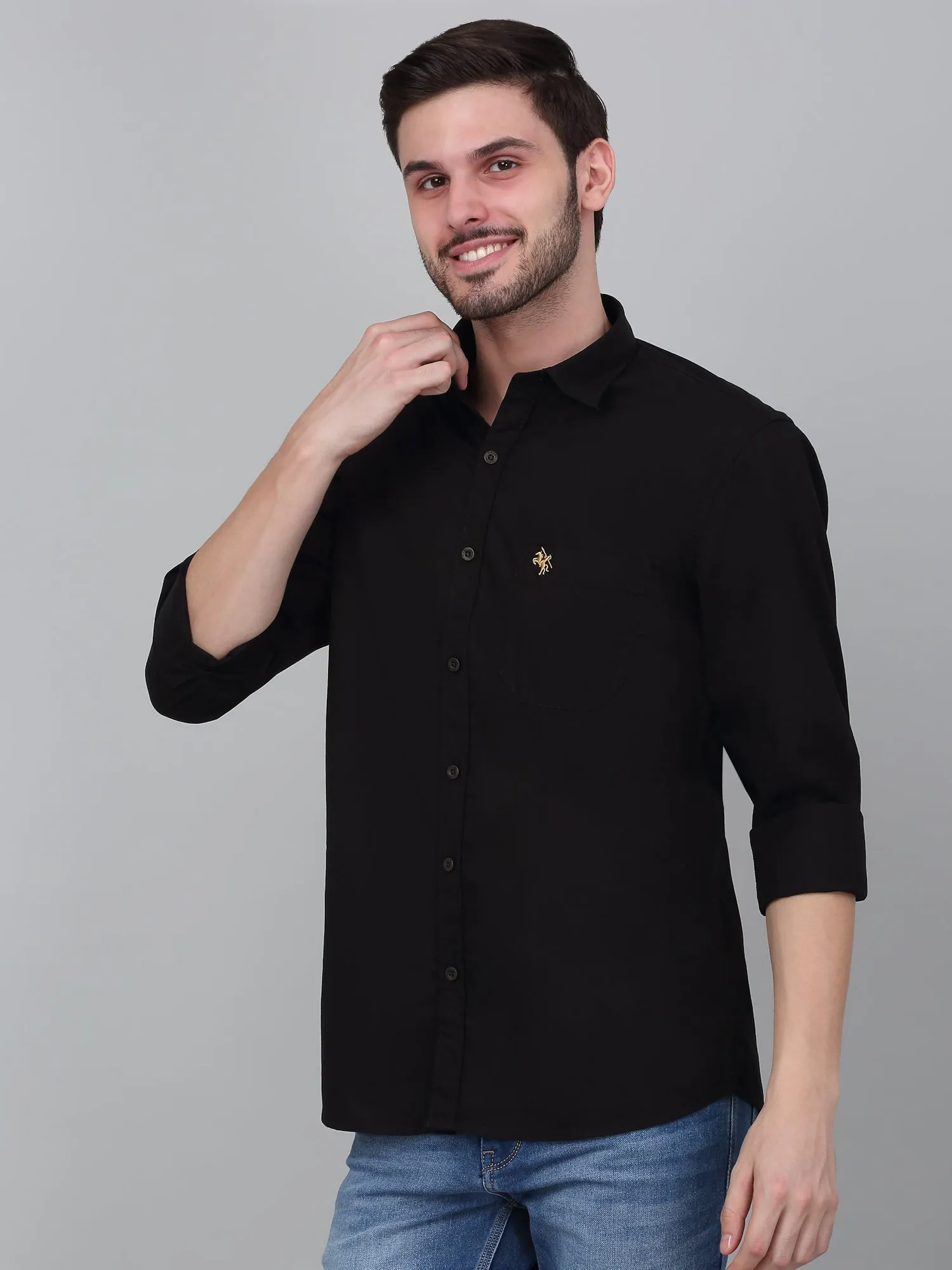 Men's Black Solid Full Sleeve Casual Shirt