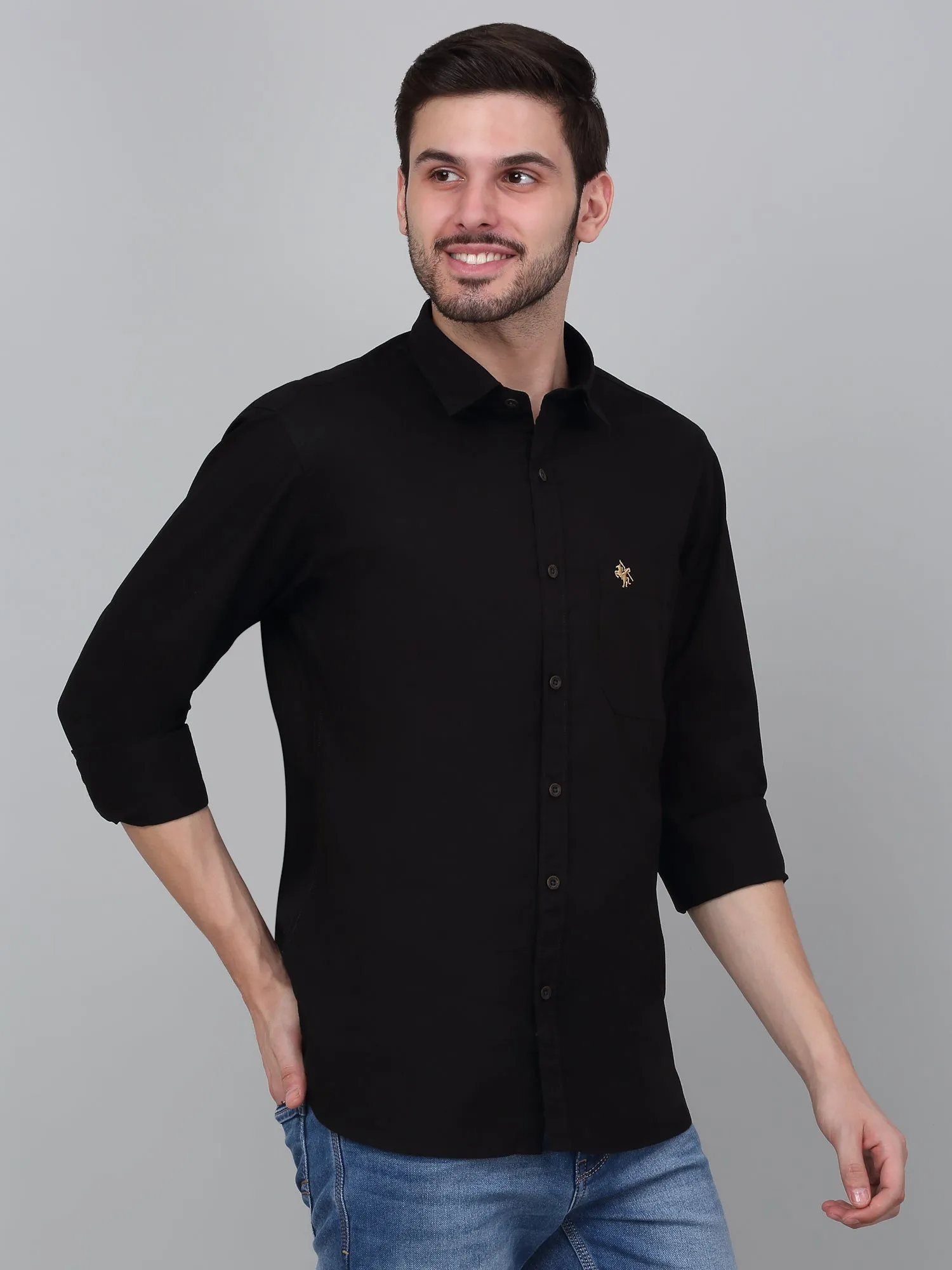 Men's Black Solid Full Sleeve Casual Shirt