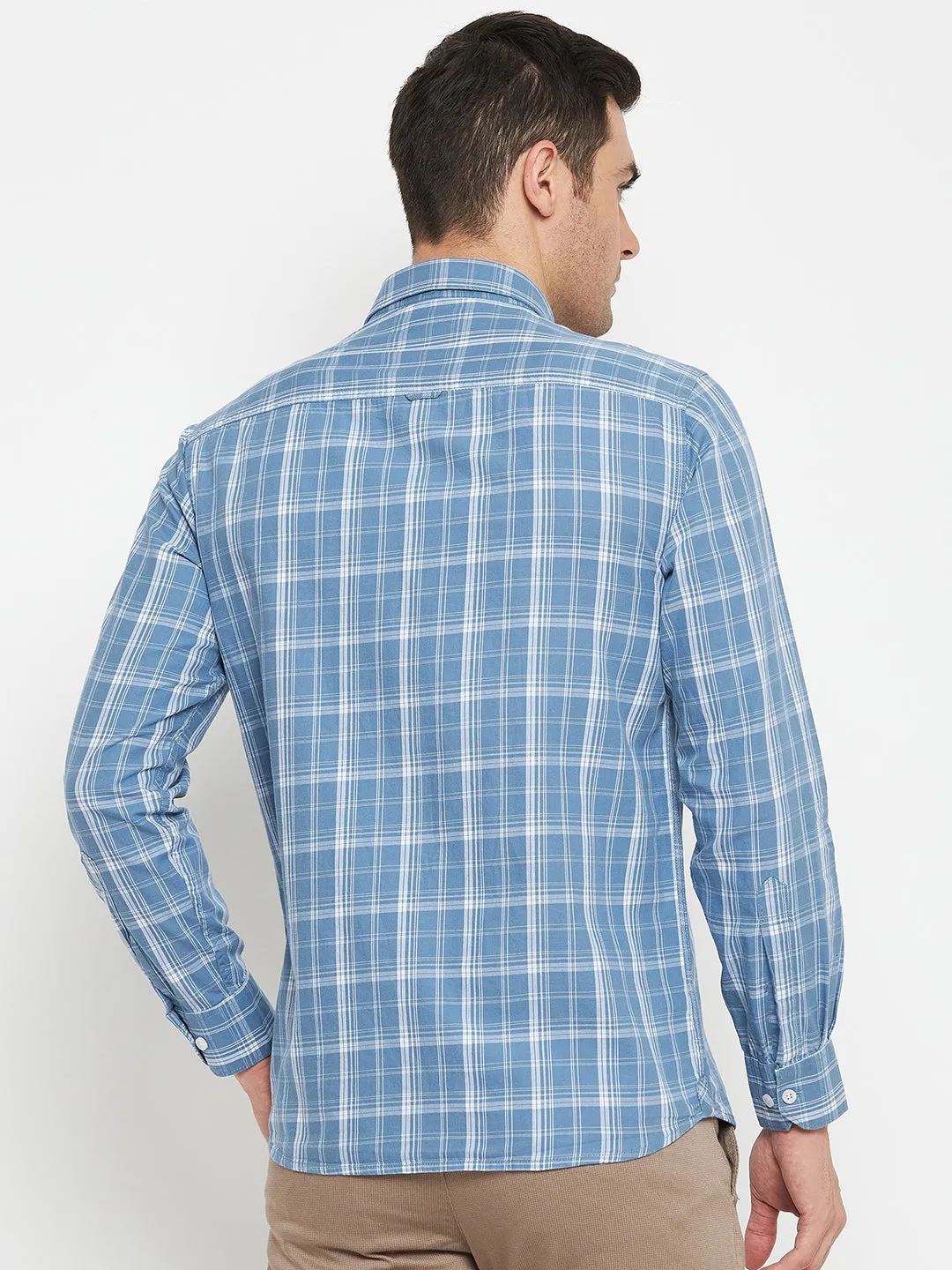 Men's Blue Casual Medium Checks Full Sleeve Shirt