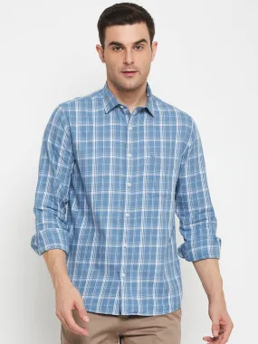 Men's Blue Casual Medium Checks Full Sleeve Shirt