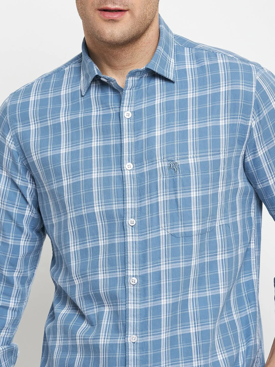 Men's Blue Casual Medium Checks Full Sleeve Shirt