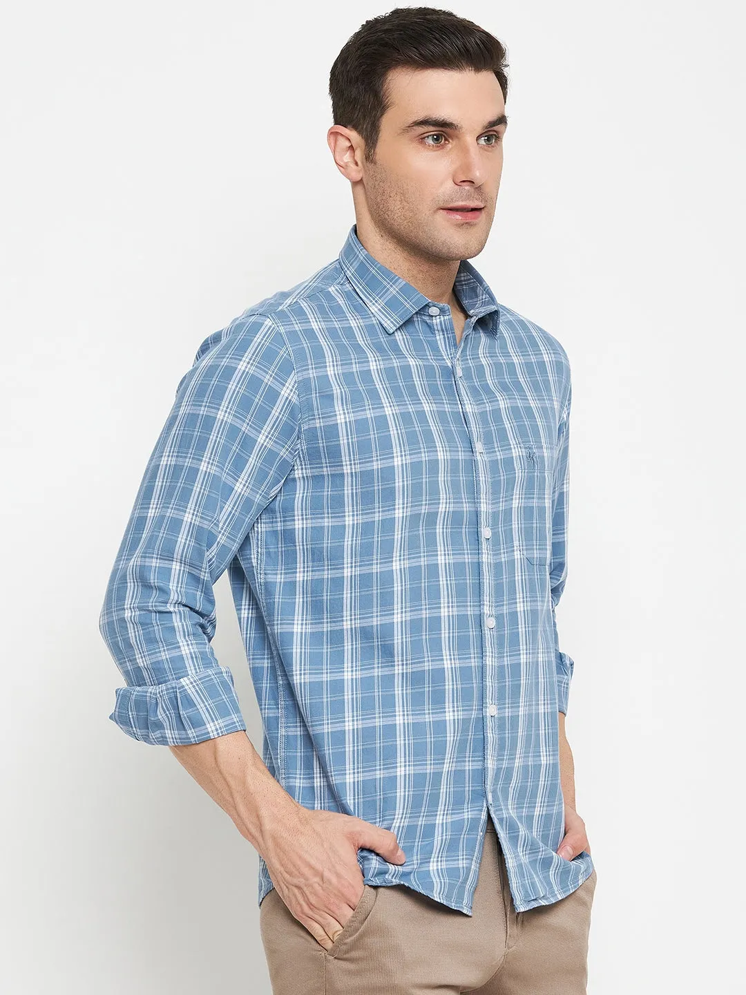 Men's Blue Casual Medium Checks Full Sleeve Shirt