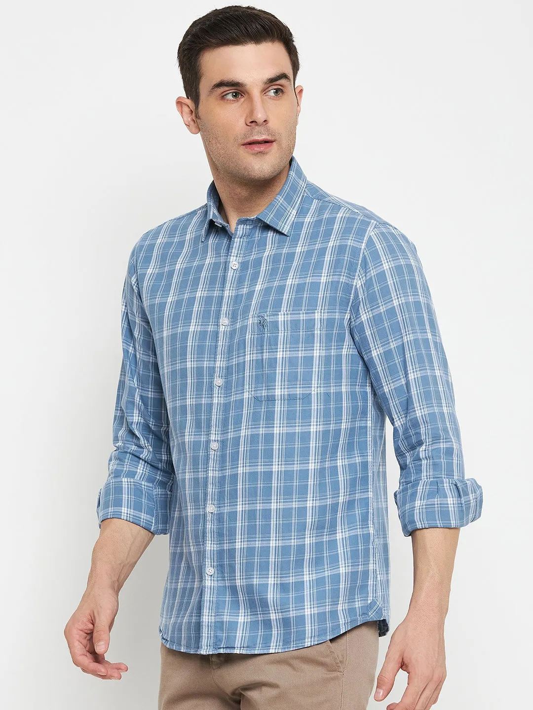 Men's Blue Casual Medium Checks Full Sleeve Shirt