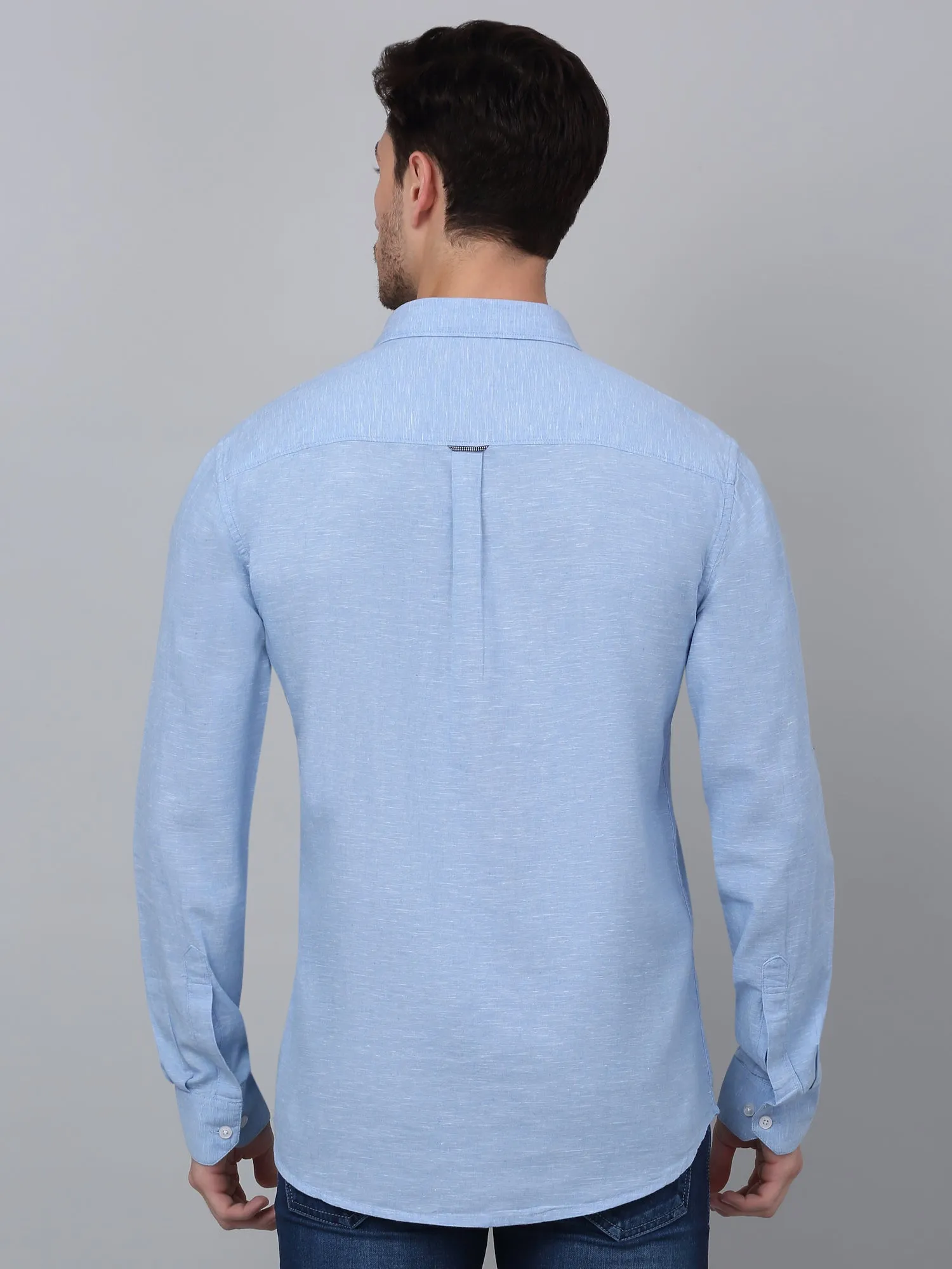 Men's Blue Casual Plain Full Sleeve Shirt