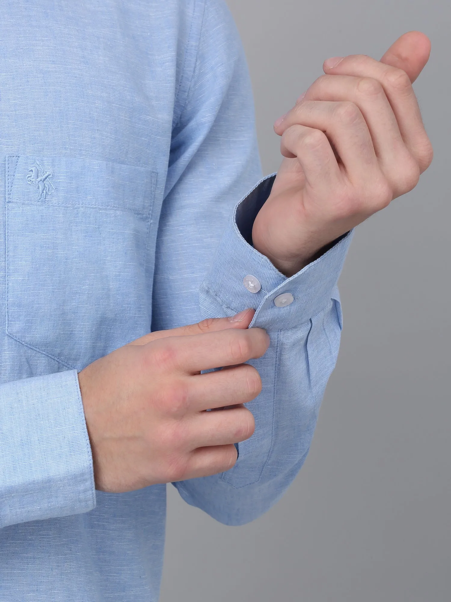 Men's Blue Casual Plain Full Sleeve Shirt