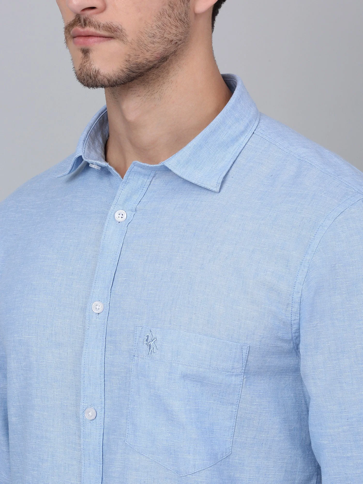 Men's Blue Casual Plain Full Sleeve Shirt