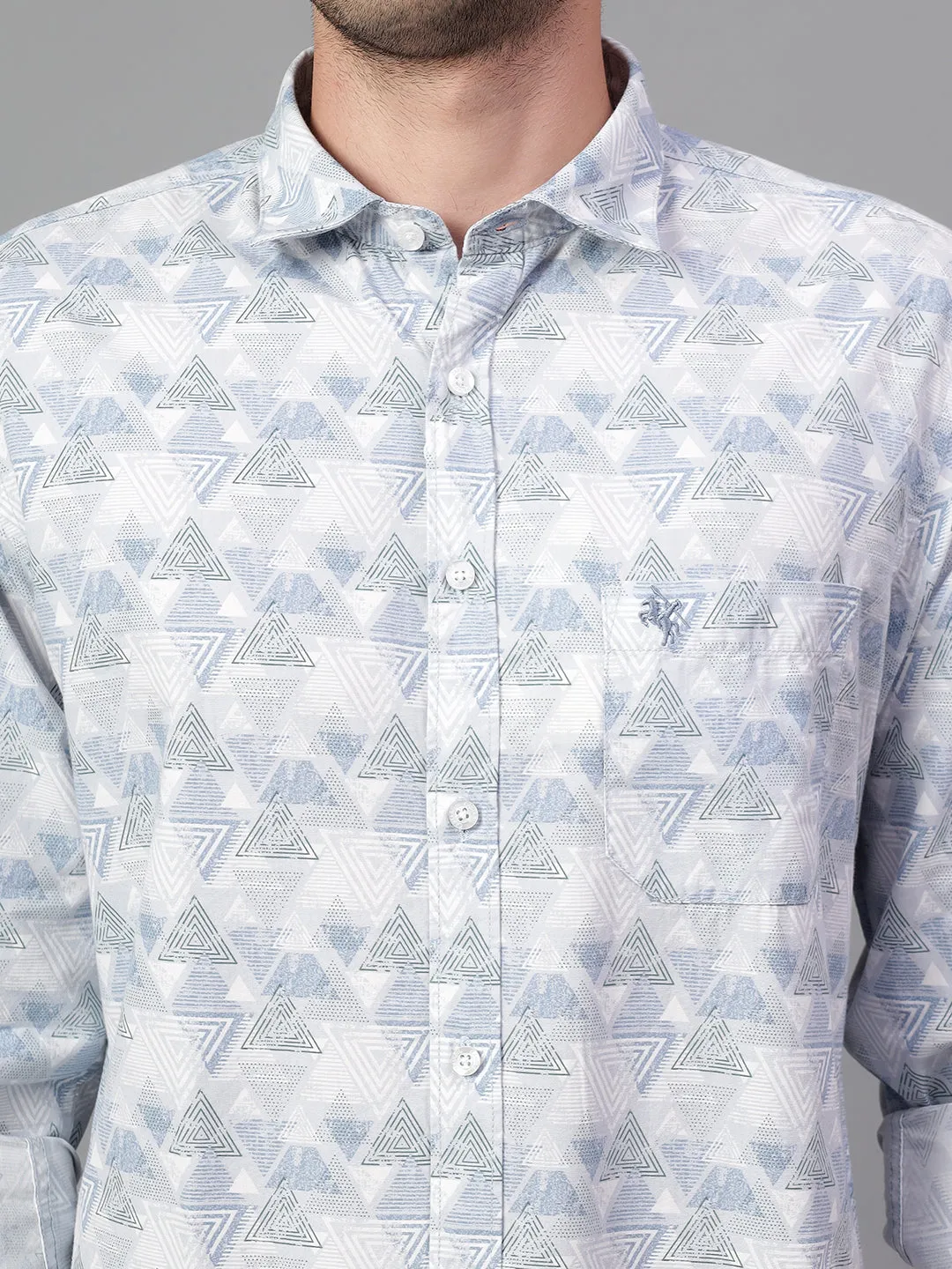 Men's Blue Printed Full Sleeve Casual Shirt