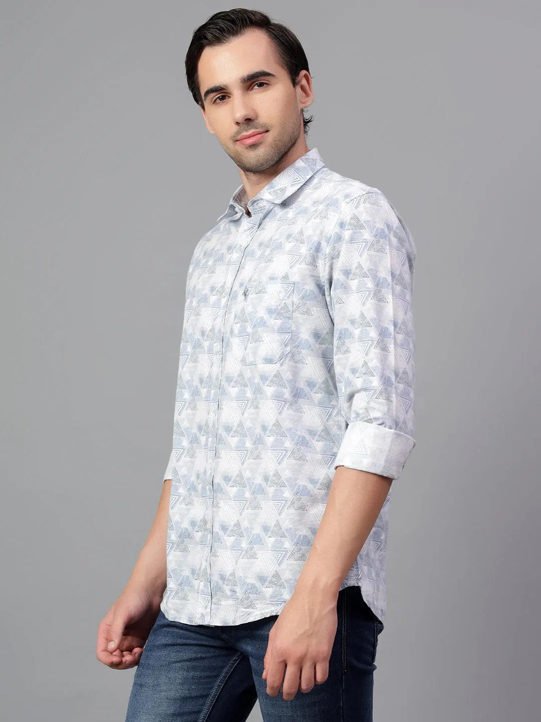 Men's Blue Printed Full Sleeve Casual Shirt